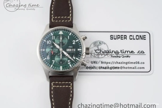 MIROTIME 0312 Bright Pilot Chrono SS AZF 1:1 Best Edition Green Dial on Brown Leather Strap A 7059